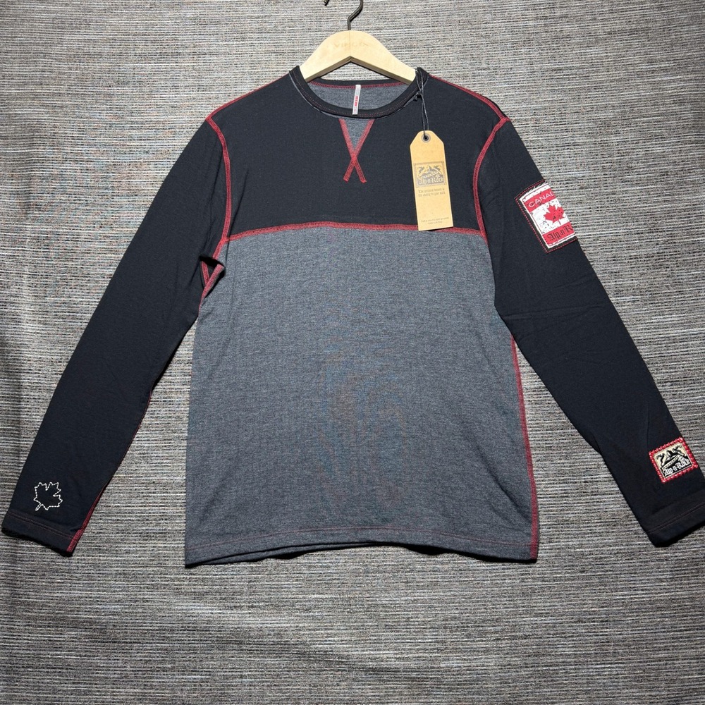 Alp-n-Rock Crew Shirt Mens S Heather Black LS Canada Panel F16MTN35HBK Patches